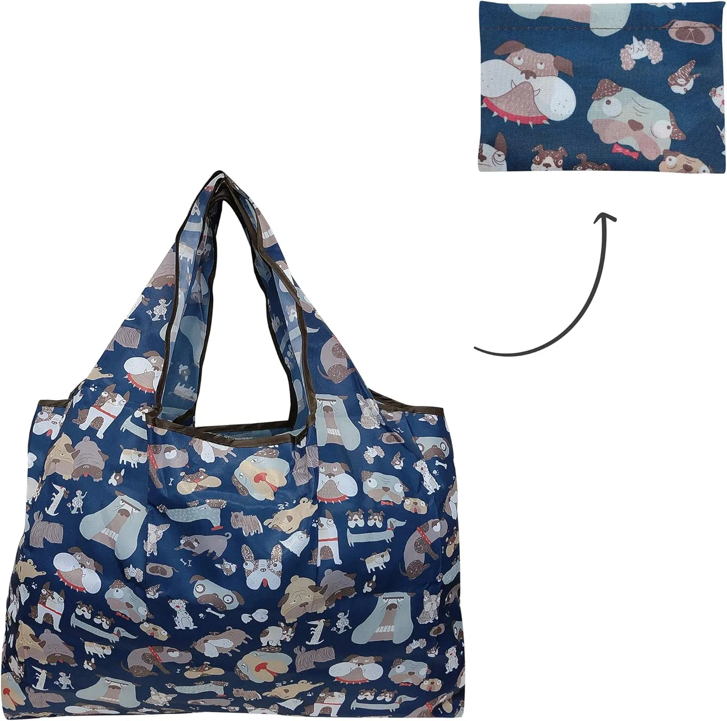 allydrew Large Foldable Tote Nylon Reusable Grocery Bags, 6 Pack