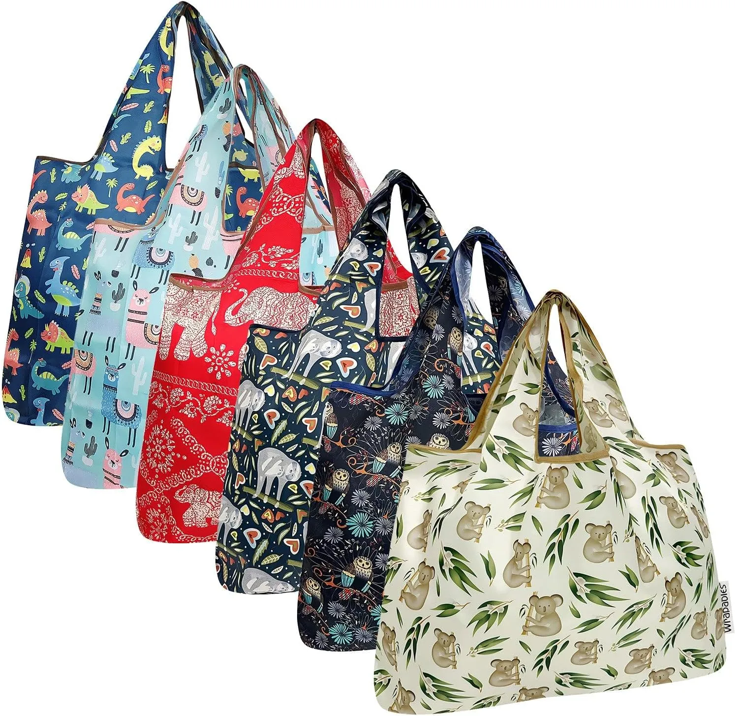 allydrew Large Foldable Tote Nylon Reusable Grocery Bags, 6 Pack