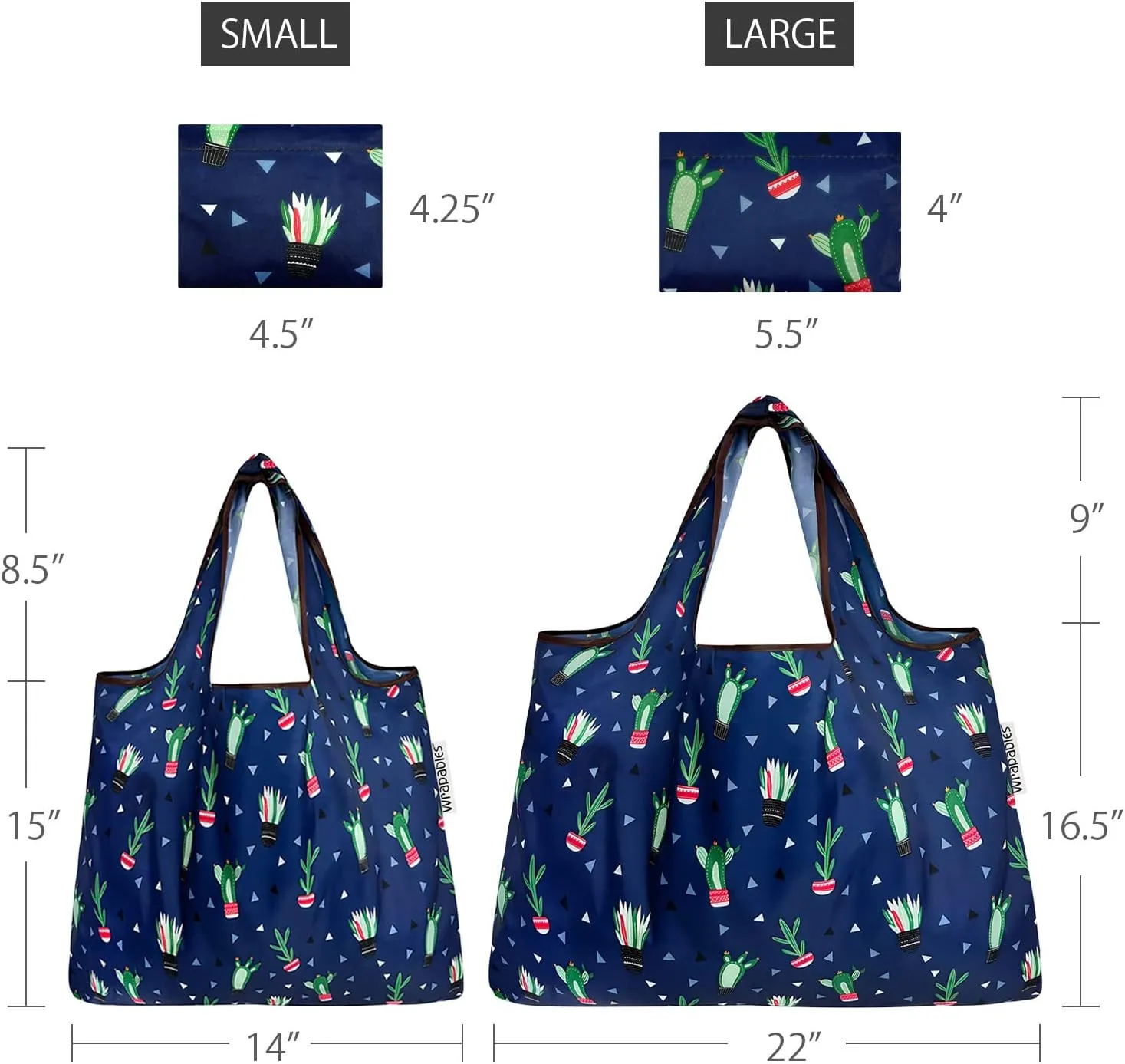 allydrew P73983 Large & Small Foldable Tote Nylon Reusable Grocery Bags, Set of 2