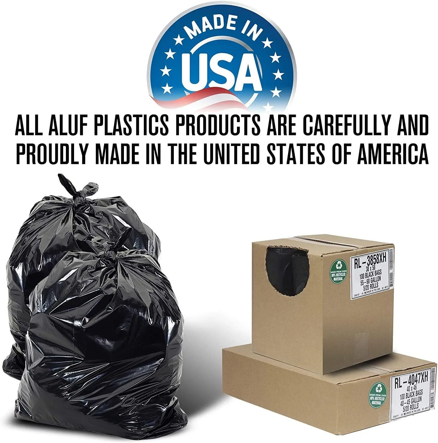 Aluf Plastics 40-45 Gallon Trash Bags (2 MIL - Pack of 50) 40" x 46" - Large Heavy Duty Can Liners - Plastic Black Garbage Bags for Lawn, Leaf, Contractor, Yard, Outdoor use