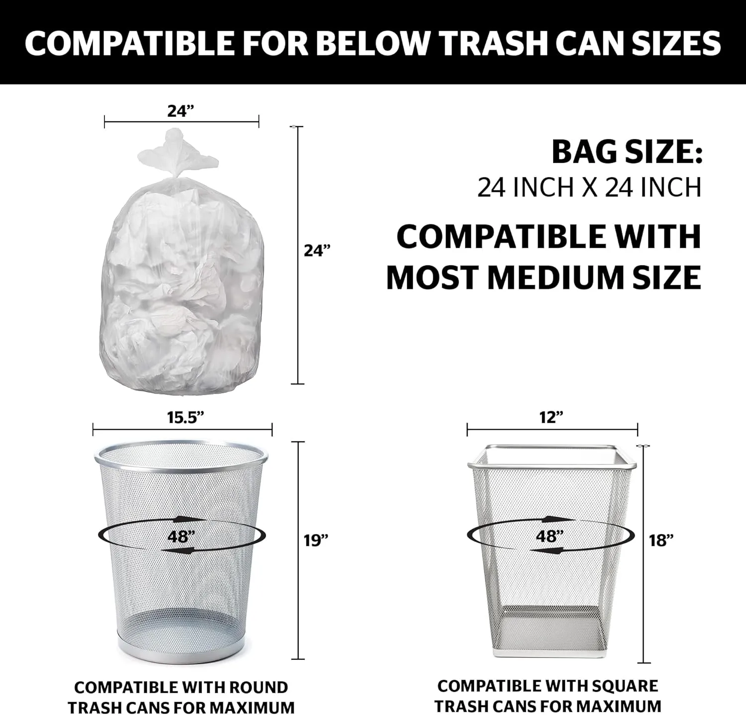 Aluf Plastics High Density Trash Bags, 10 Gallon, 1000 Count, 8 Micron (eq), 24" x 24", Clear, for Bathroom, Office, Industrial, Commercial, Janitorial, Municipal, Recycling