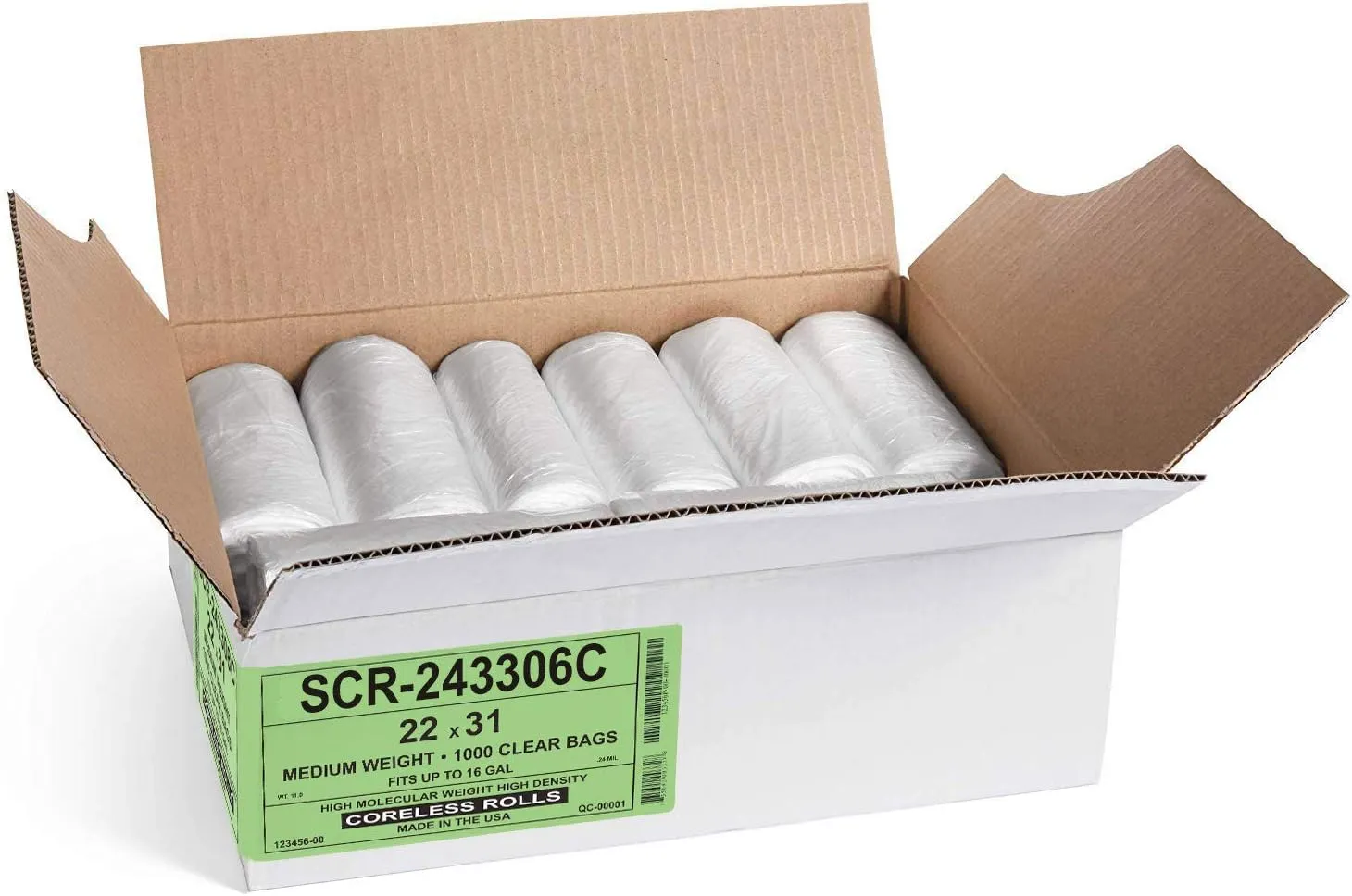 Aluf Plastics SCR-243306C 12-16 Gallon Trash Bags - (Commercial 1000 Pack) - Source Reduction Series Value High Density 6 Micron Gauge (equiv) - Intended for Office, Bathroom, Paper, Styrofoam