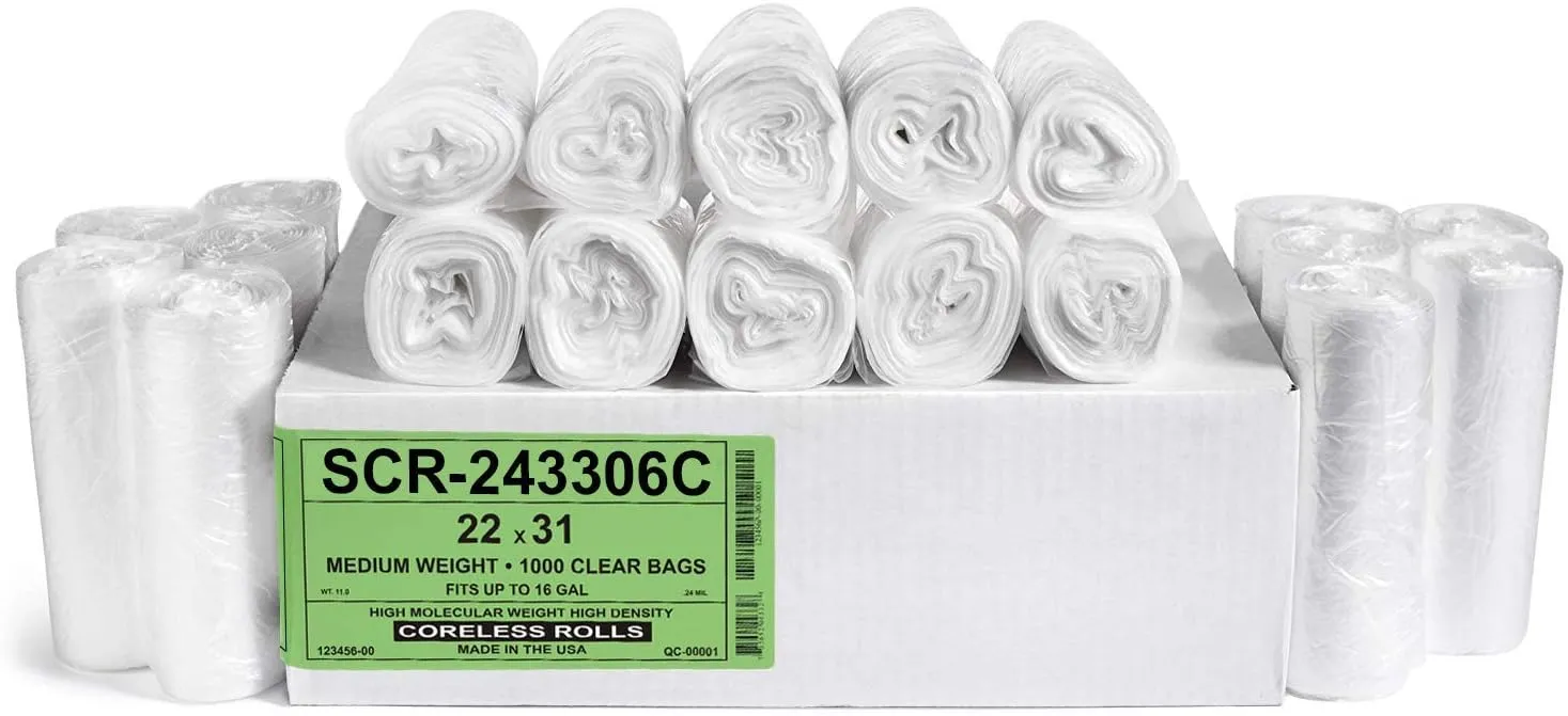 Aluf Plastics SCR-243306C 12-16 Gallon Trash Bags - (Commercial 1000 Pack) - Source Reduction Series Value High Density 6 Micron Gauge (equiv) - Intended for Office, Bathroom, Paper, Styrofoam
