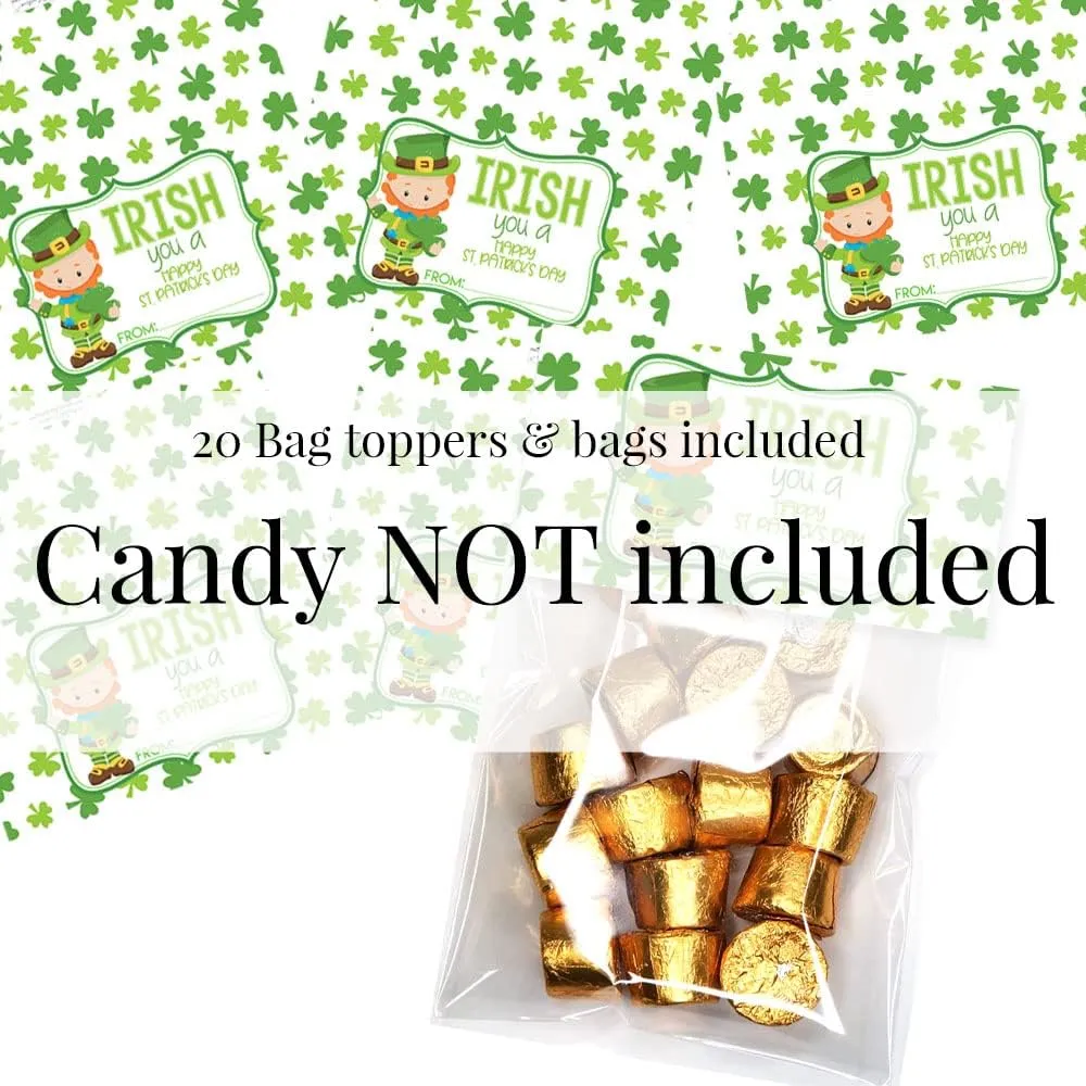 Amanda Creation Irish You A Happy St. Patrick's Day Bag Toppers for Party Favor Treat Bags, Set of 20 Bag Toppers With 20 Self-Adhesive Bags Also Included