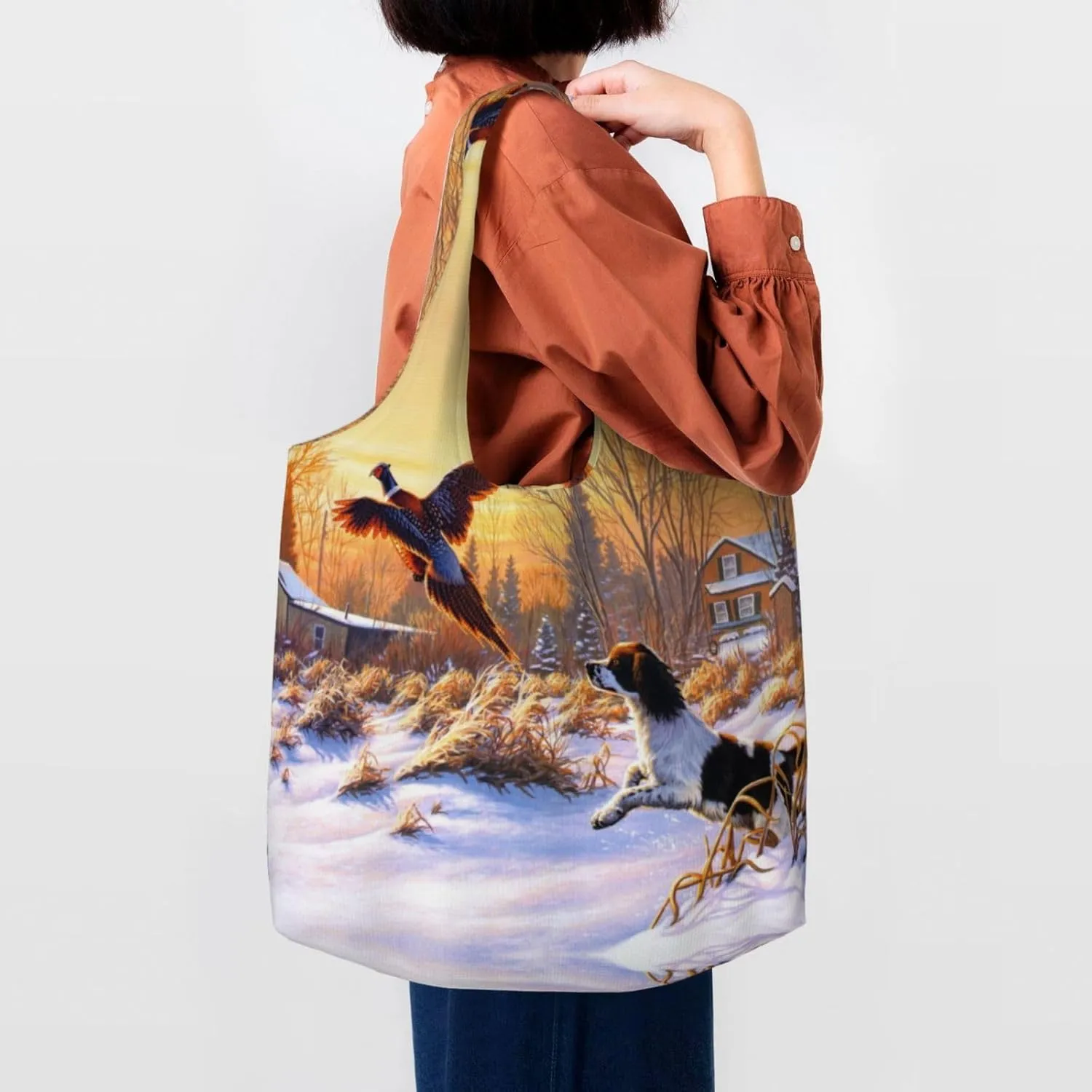 AMAZWI Cute Gnome Canvas Tote Bag,Kitchen Reusable Grocery Bags,Work Handbag Tote,Weekender Bag Shopper Handbag