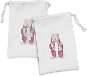 Ambesonne Ballet Fabric Pouch Set of 2, Close up Hand Drawn Ballerina Shoes on Feet, Small Drawstring Bag for Toiletries Masks and Favors, 9" x 6", White Pink Pale Peach