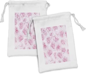 Ambesonne Rose Fabric Pouch Set of 2, Plenty of Roses Passion Sentiment Concept Affection Emotions Admiration Work, Small Drawstring Bag for Toiletries Masks and Favors, 9" x 6", Soft Pink