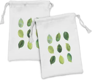 Ambesonne Sage Fabric Pouch Set of 2, Watercolor Art Theme Green Leaves Fresh Foliage of the Trees Forest Woods Ecology, Small Drawstring Bag for Toiletries Masks and Favors, 9" x 6", Green White
