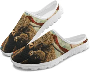 American Flag Print Mule Tennis Shoes for Women Classic Flats Shoes White EVA Sole Casual Sneaker Garden Clogs