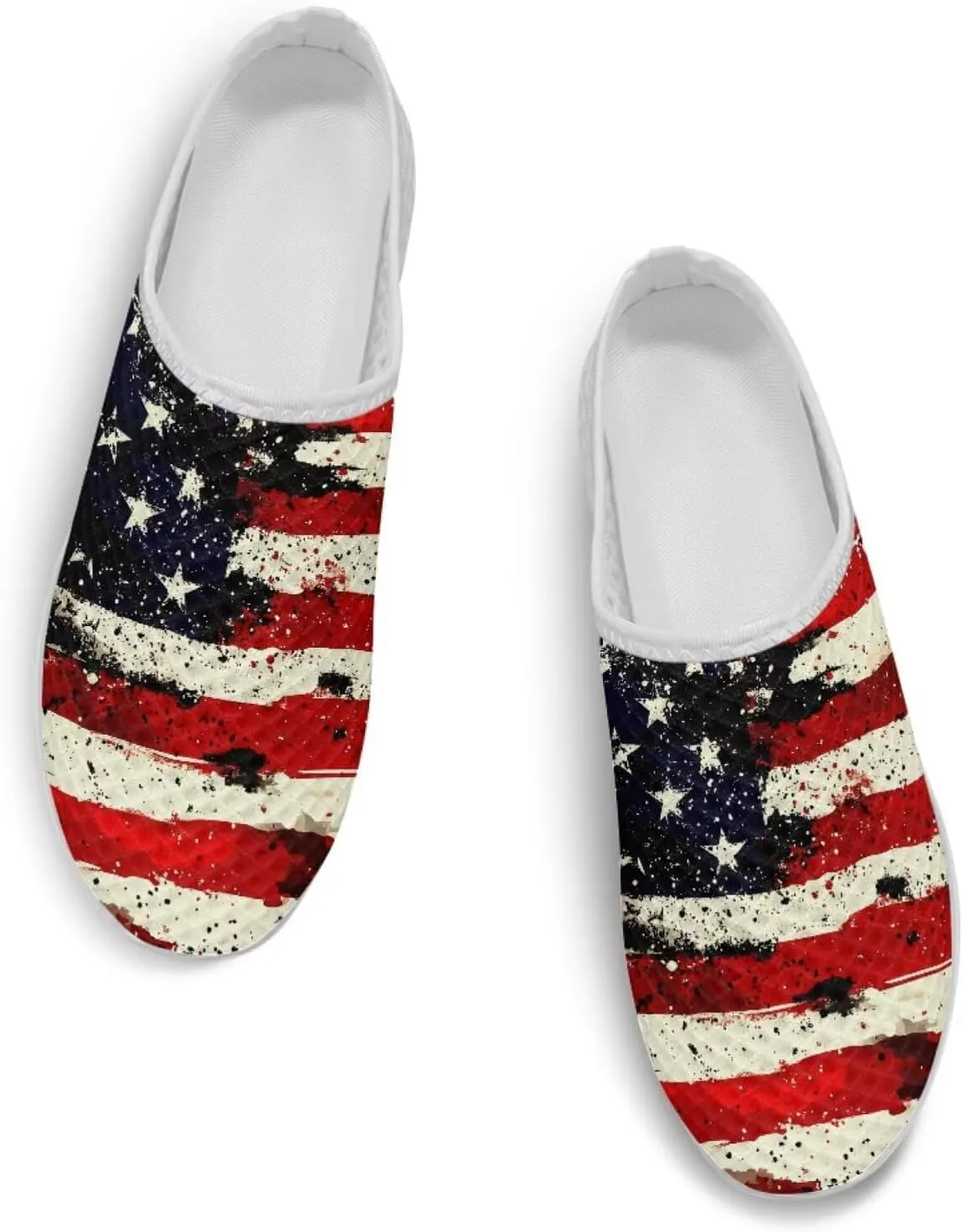 American Flag Print Mule Tennis Shoes for Women Classic Flats Shoes White EVA Sole Casual Sneaker Garden Clogs