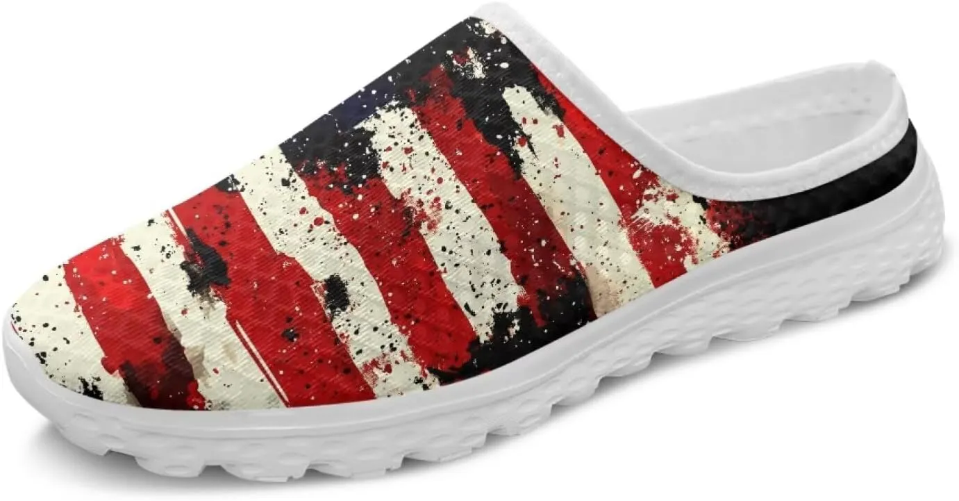 American Flag Print Mule Tennis Shoes for Women Classic Flats Shoes White EVA Sole Casual Sneaker Garden Clogs