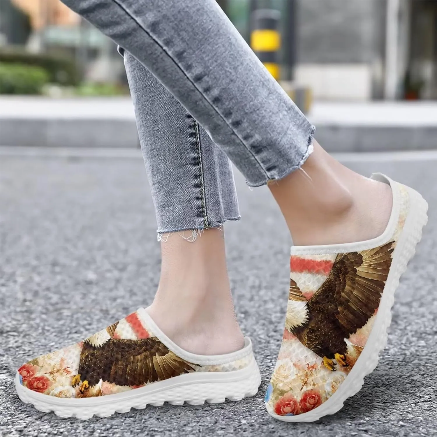 American Flag Print Mule Tennis Shoes for Women Classic Flats Shoes White EVA Sole Casual Sneaker Garden Clogs