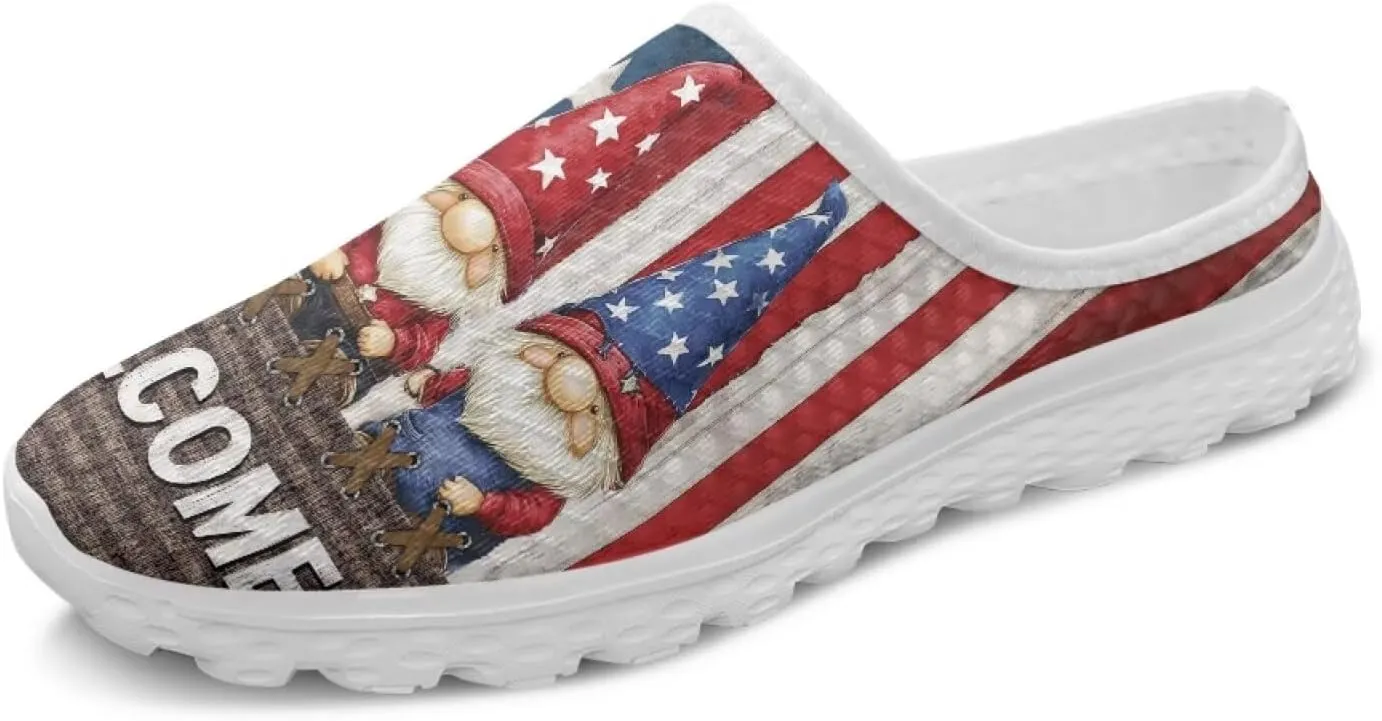 American Flag Print Mule Tennis Shoes for Women Classic Flats Shoes White EVA Sole Casual Sneaker Garden Clogs