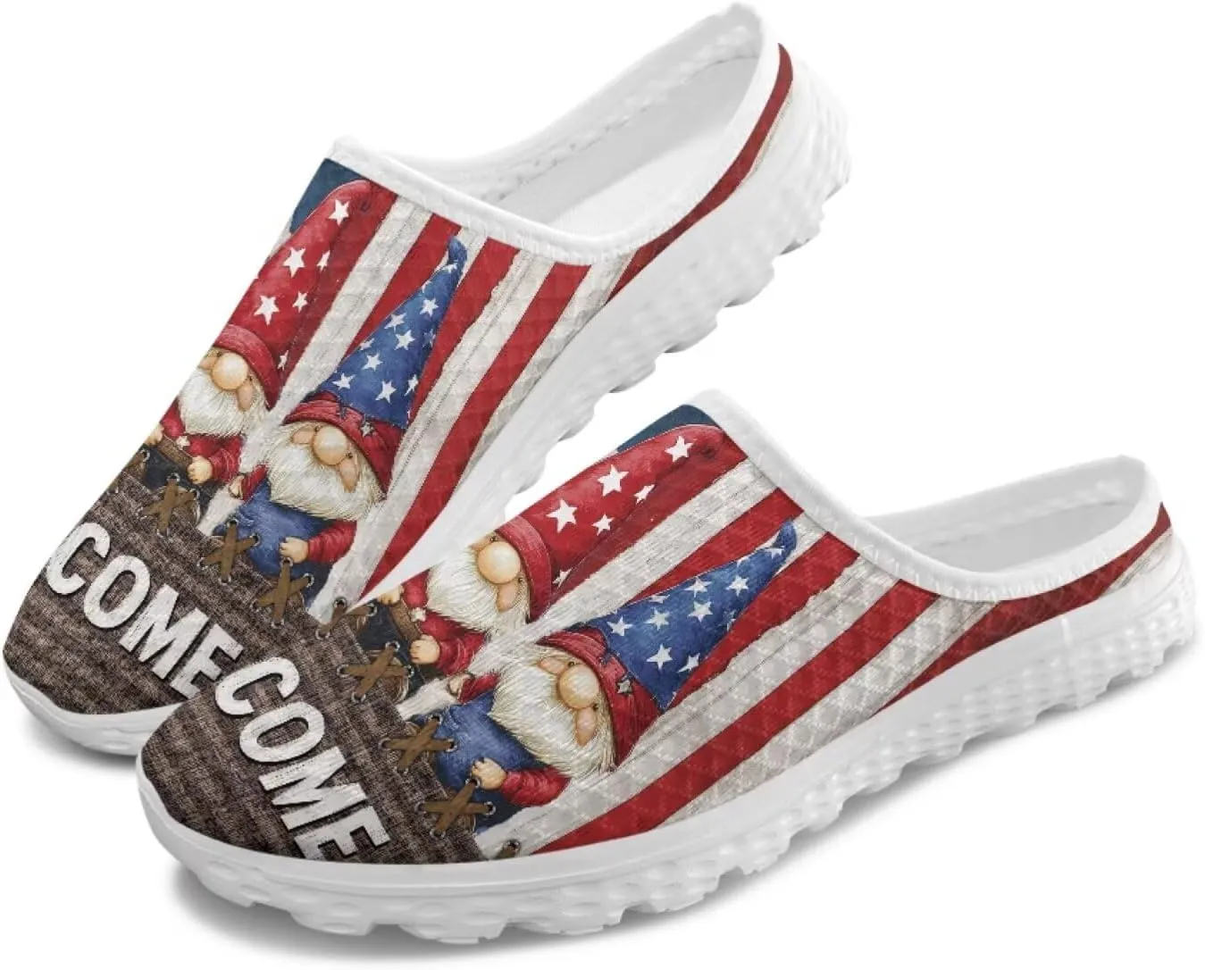 American Flag Print Mule Tennis Shoes for Women Classic Flats Shoes White EVA Sole Casual Sneaker Garden Clogs