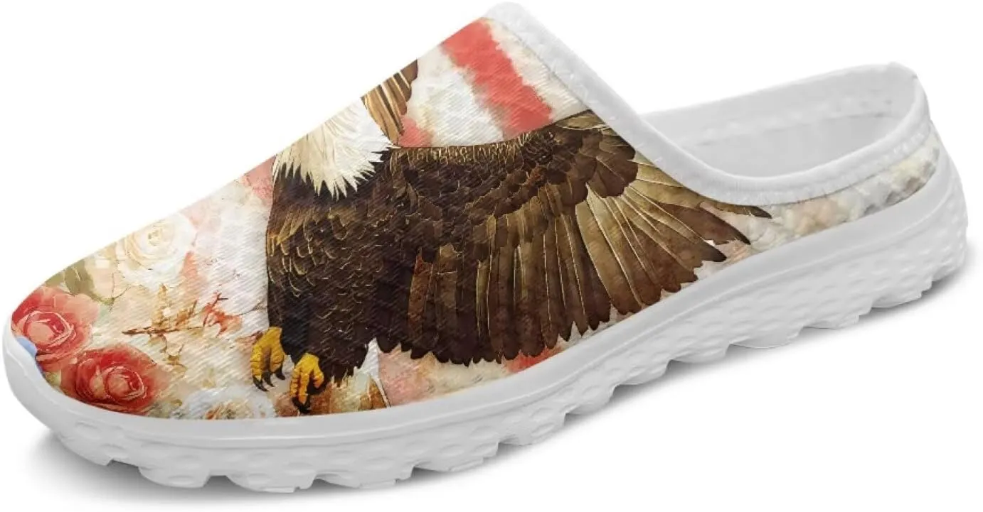 American Flag Print Mule Tennis Shoes for Women Classic Flats Shoes White EVA Sole Casual Sneaker Garden Clogs
