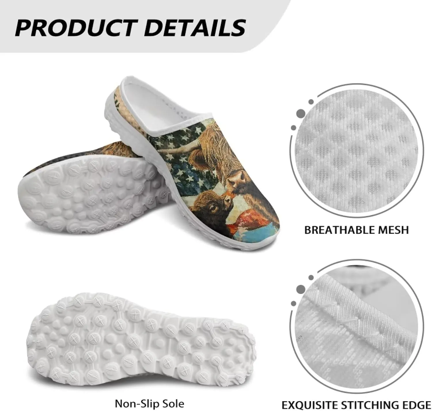 American Flag Print Mule Tennis Shoes for Women Classic Flats Shoes White EVA Sole Casual Sneaker Garden Clogs
