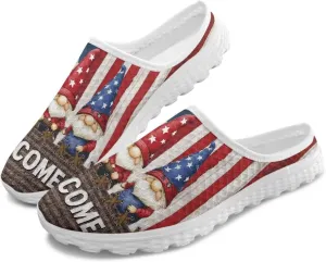 American Flag Print Mule Tennis Shoes for Women Classic Flats Shoes White EVA Sole Casual Sneaker Garden Clogs