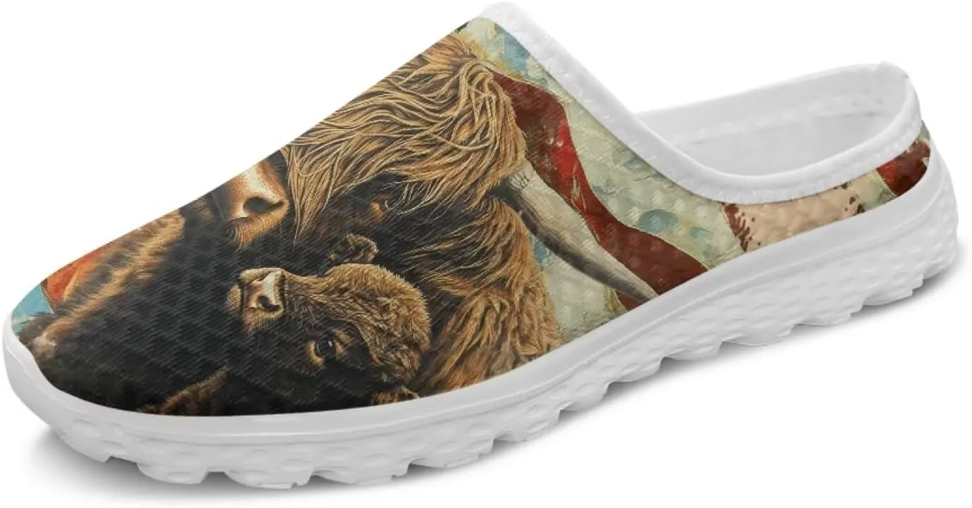 American Flag Print Mule Tennis Shoes for Women Classic Flats Shoes White EVA Sole Casual Sneaker Garden Clogs