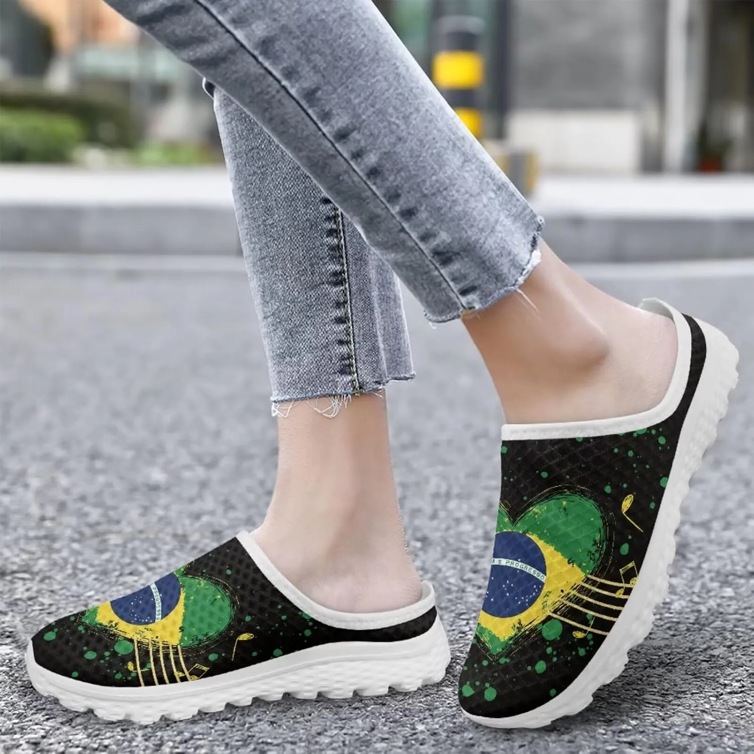 American Flag Print Mule Tennis Shoes for Women Classic Flats Shoes White EVA Sole Casual Sneaker Garden Clogs