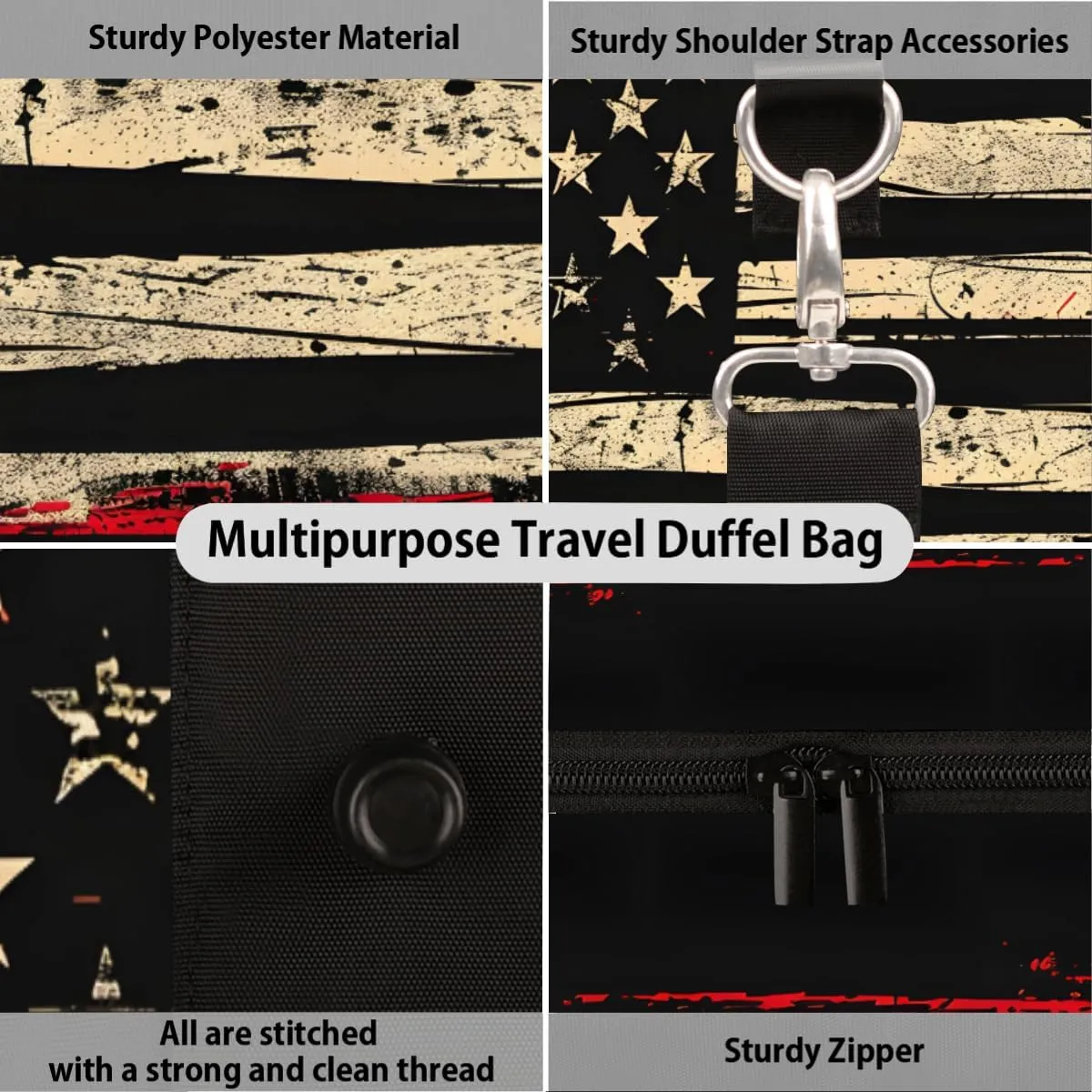 American Flag Retro Travel Duffle Bag Sports Gym Bags for Women Men Weekender Overnight Bags Waterproof Carry On Tote Bag Workout Bag for Dance Swimming Yoga Hospital