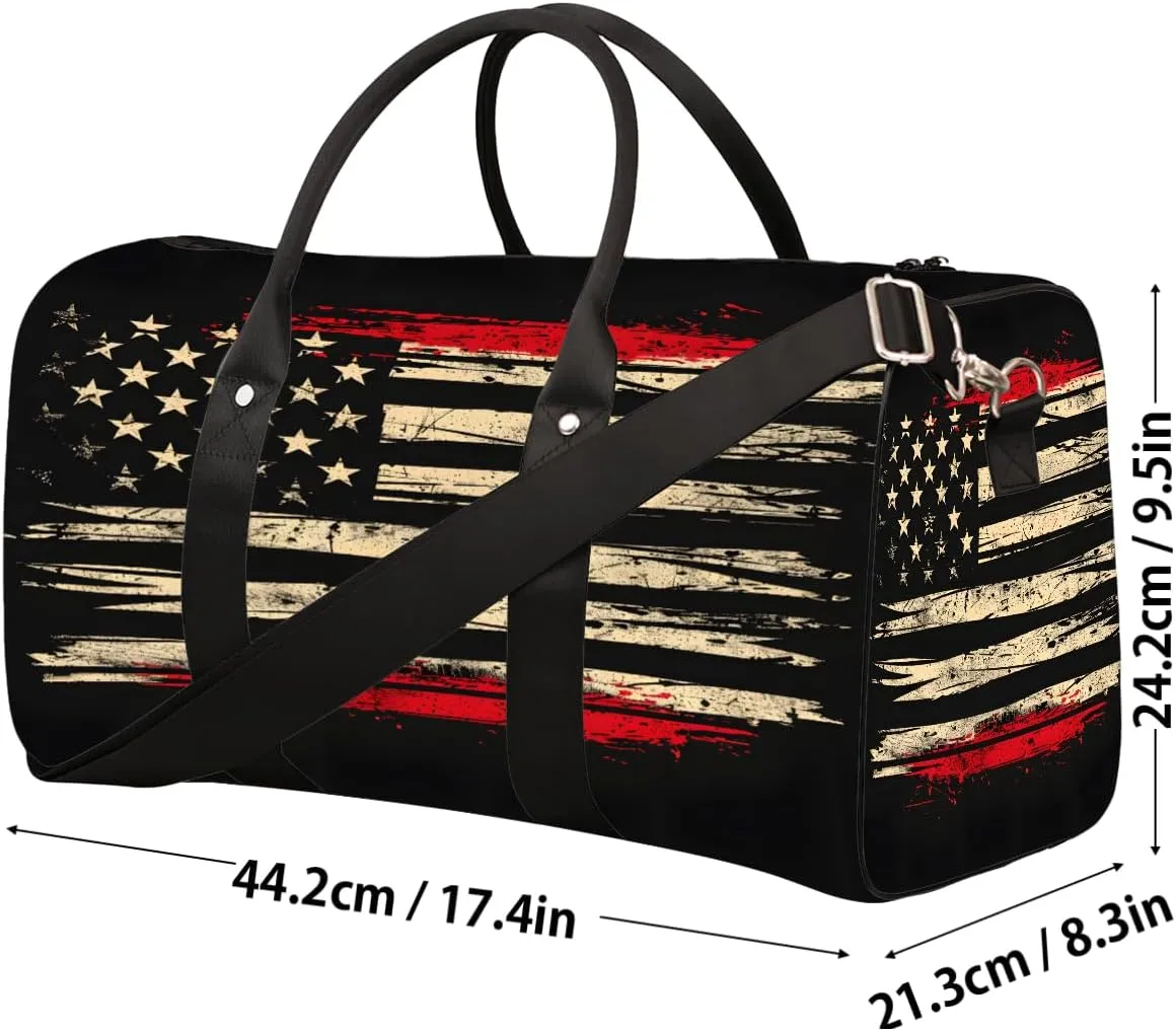 American Flag Retro Travel Duffle Bag Sports Gym Bags for Women Men Weekender Overnight Bags Waterproof Carry On Tote Bag Workout Bag for Dance Swimming Yoga Hospital