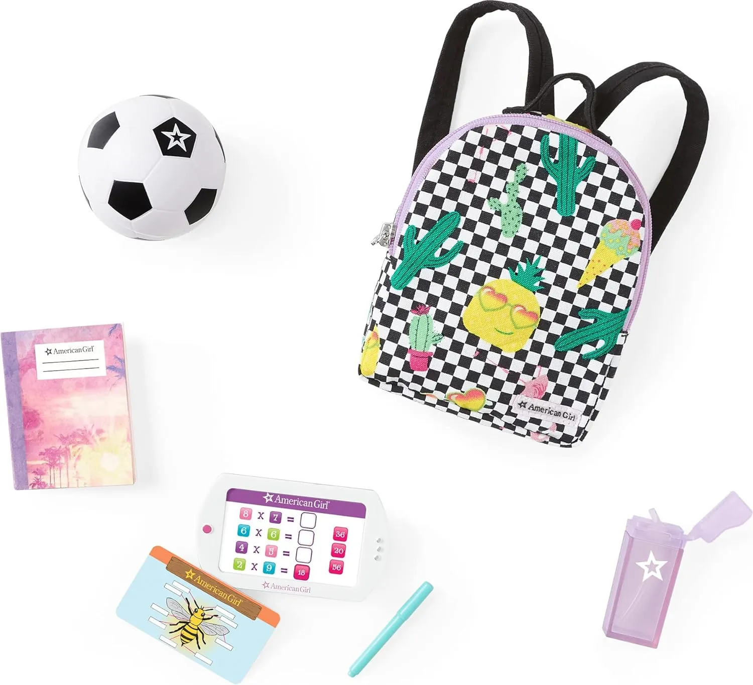 American Girl Truly Me 18-inch Doll 27 & School Day to Soccer Play Playset with Supplies, Uniform, and Ball, For Ages 6 