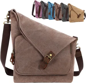 AmHoo Canvas Crossbody Bag for Women Genuine Leather Messenger Purse Handbags Shoulder Bag Hobo Totes