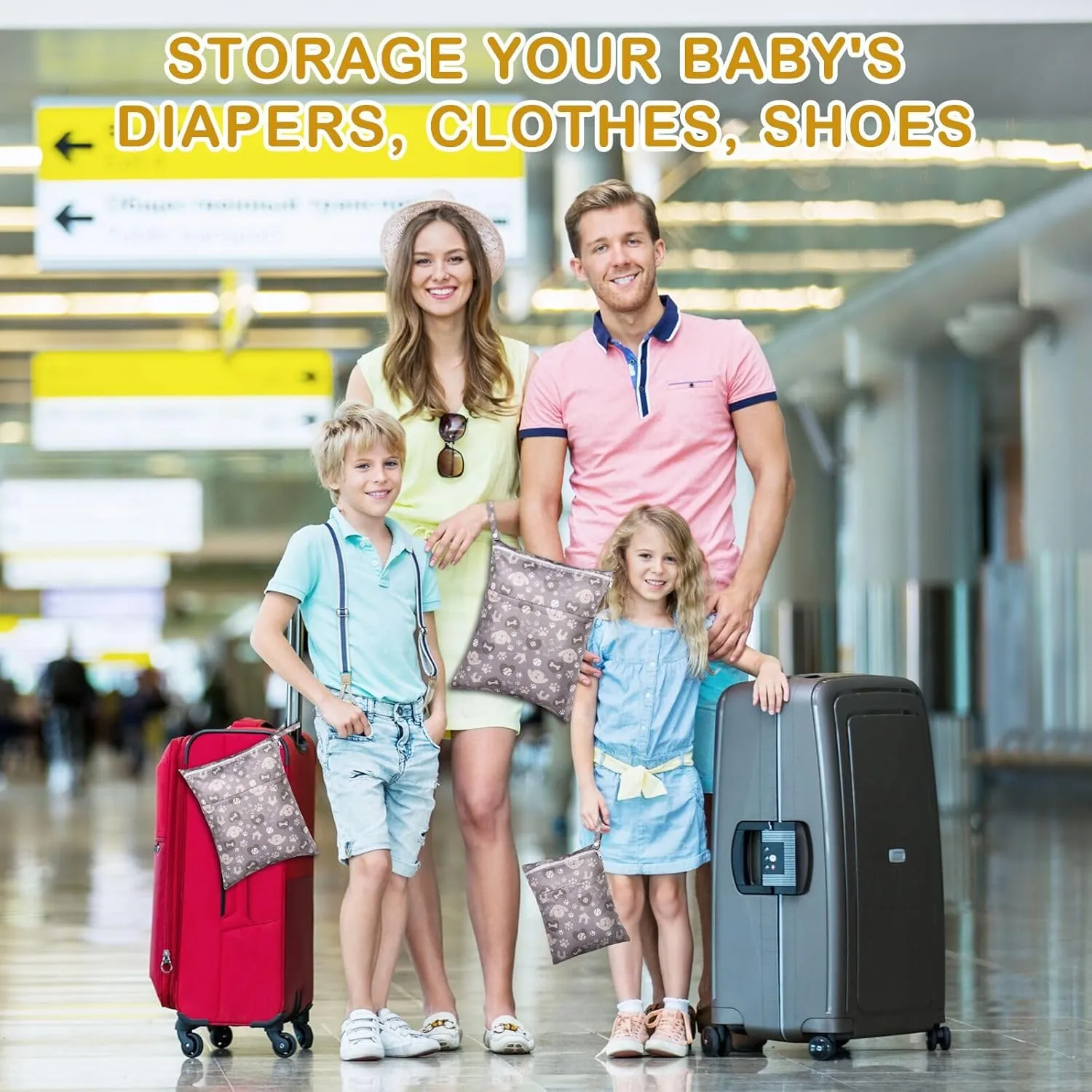 Angel Love Wet Bags for Baby, Pack of 3 Waterproof Wet Dry Bags for Baby, Travel, Swimsuit, Cloth Diapers, Pump Parts, Gym Clothes, Toiletries, Strap to Stroller, Zipper Reusable Bag, Packing Pouch