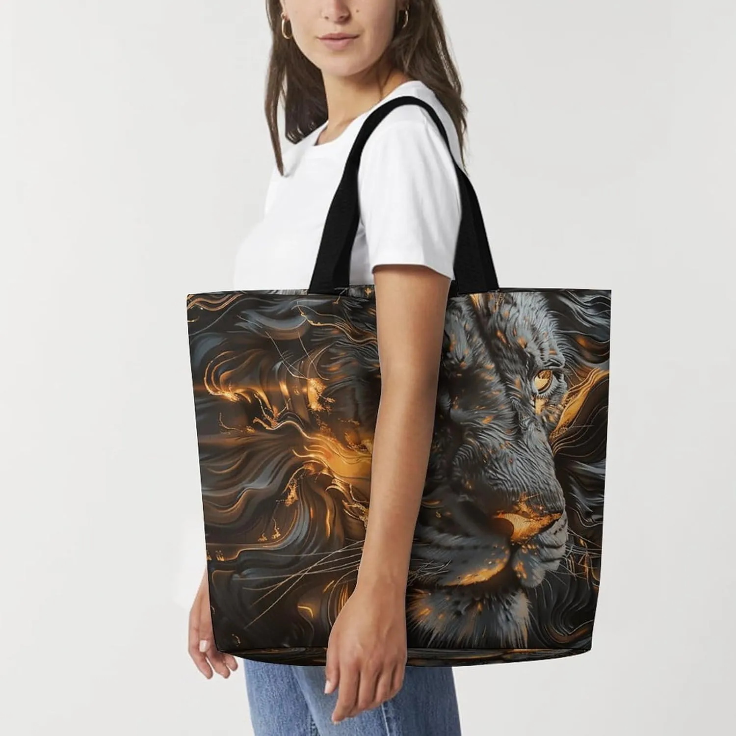 Angel Portrait Style Tote Bags, Reusable Grocery Bags, Large Shopping Bag, Shoulder Bag for Women