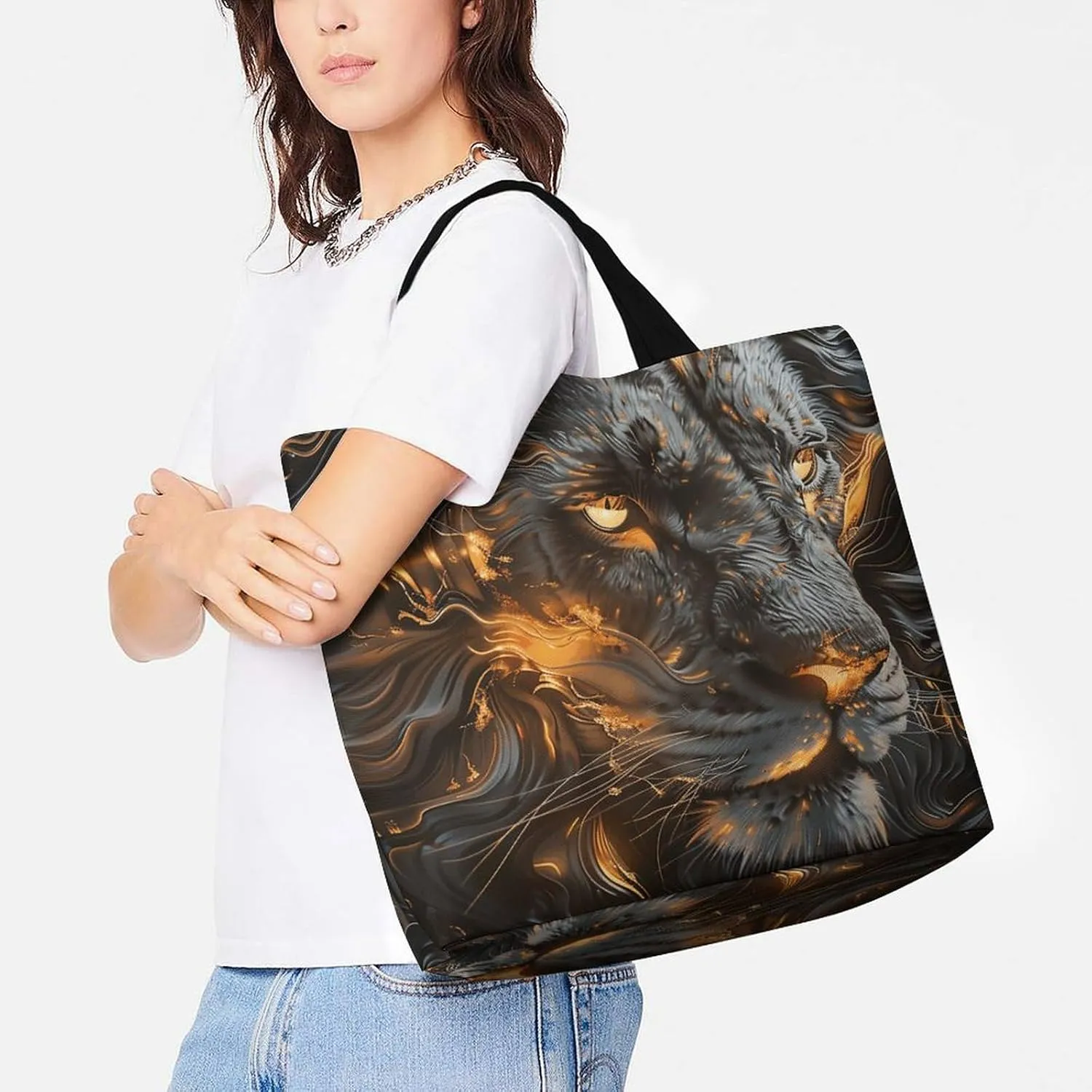 Angel Portrait Style Tote Bags, Reusable Grocery Bags, Large Shopping Bag, Shoulder Bag for Women