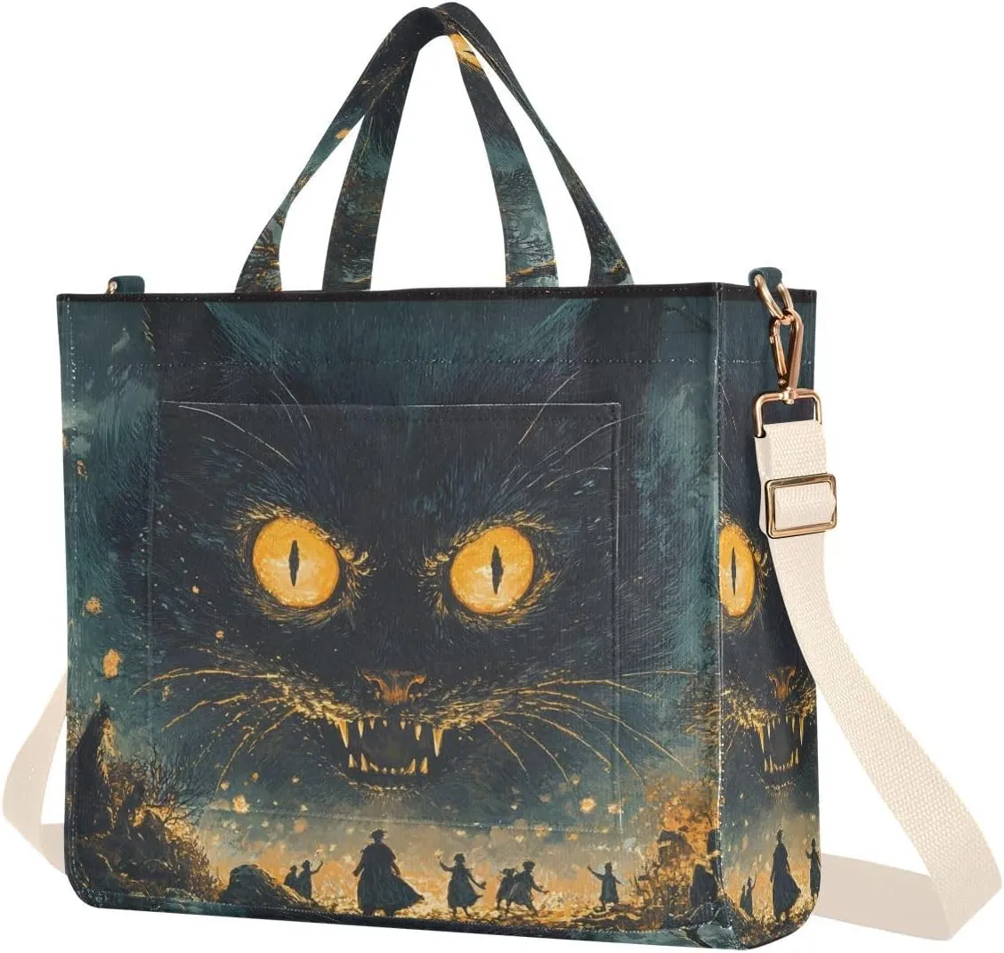 Angry Cat Black Tote Bag for Women Stylish Handbag Large Crossbody Bag with Inner Pocket Small