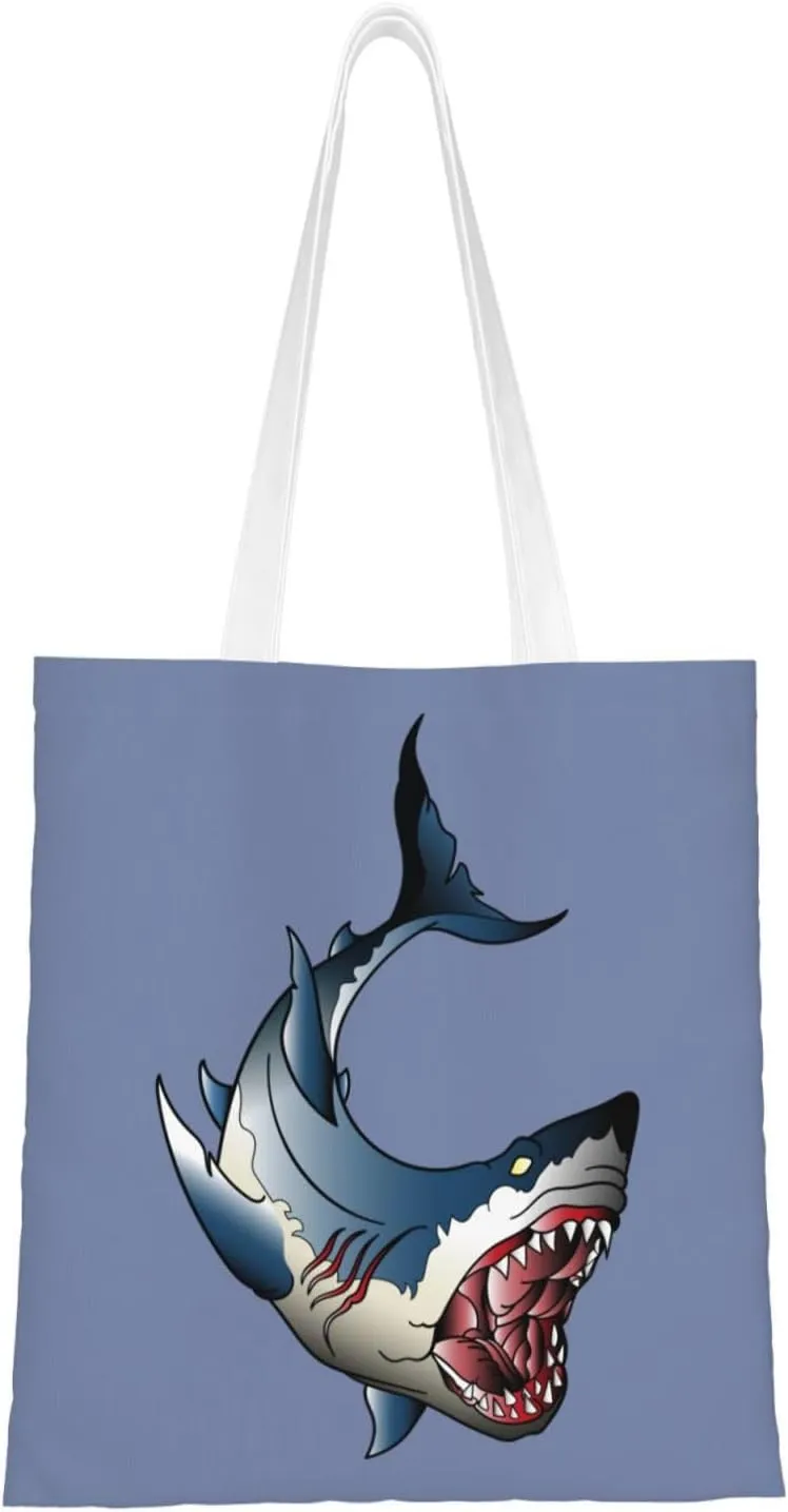 Angry Sharks Tote Bag for Women Canvas Shopping Bags Reusable Large Capacity Casual Shoulder Handbags Grocery Bags DIY Gift Bags