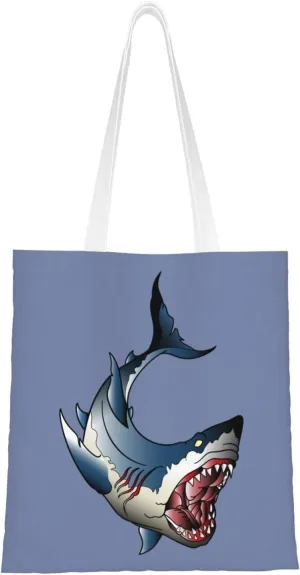 Angry Sharks Tote Bag for Women Canvas Shopping Bags Reusable Large Capacity Casual Shoulder Handbags Grocery Bags DIY Gift Bags