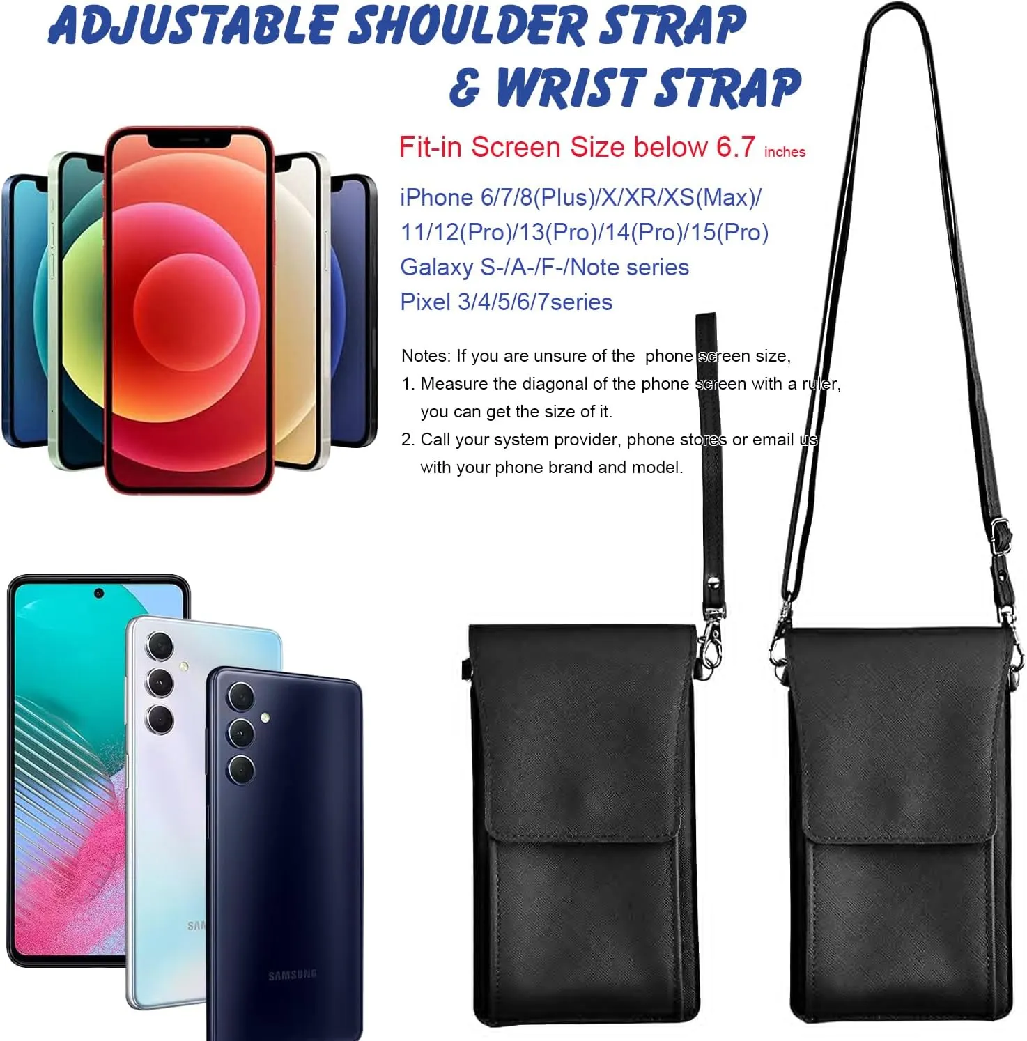 Ansxiy Black Leather Phone Purse with Clear Window, 6.7" Touchscreen Compatibility, Magnetic Closure & Waterproof - Crossbody Wallet Case with Shoulder Strap