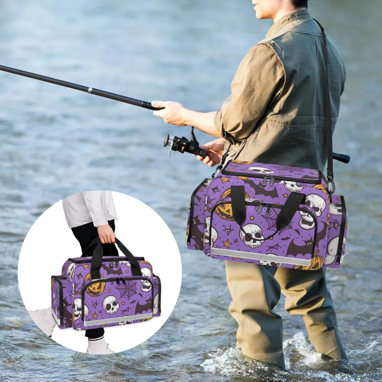 Anti-Scratch Duffle Bag for Travel 25x17.7x11.2 Inch - Waterproof Duffel Bag for Camping Fitness, Durable EMS Gear for First Responders Halloween Pumpkin Bat Skull