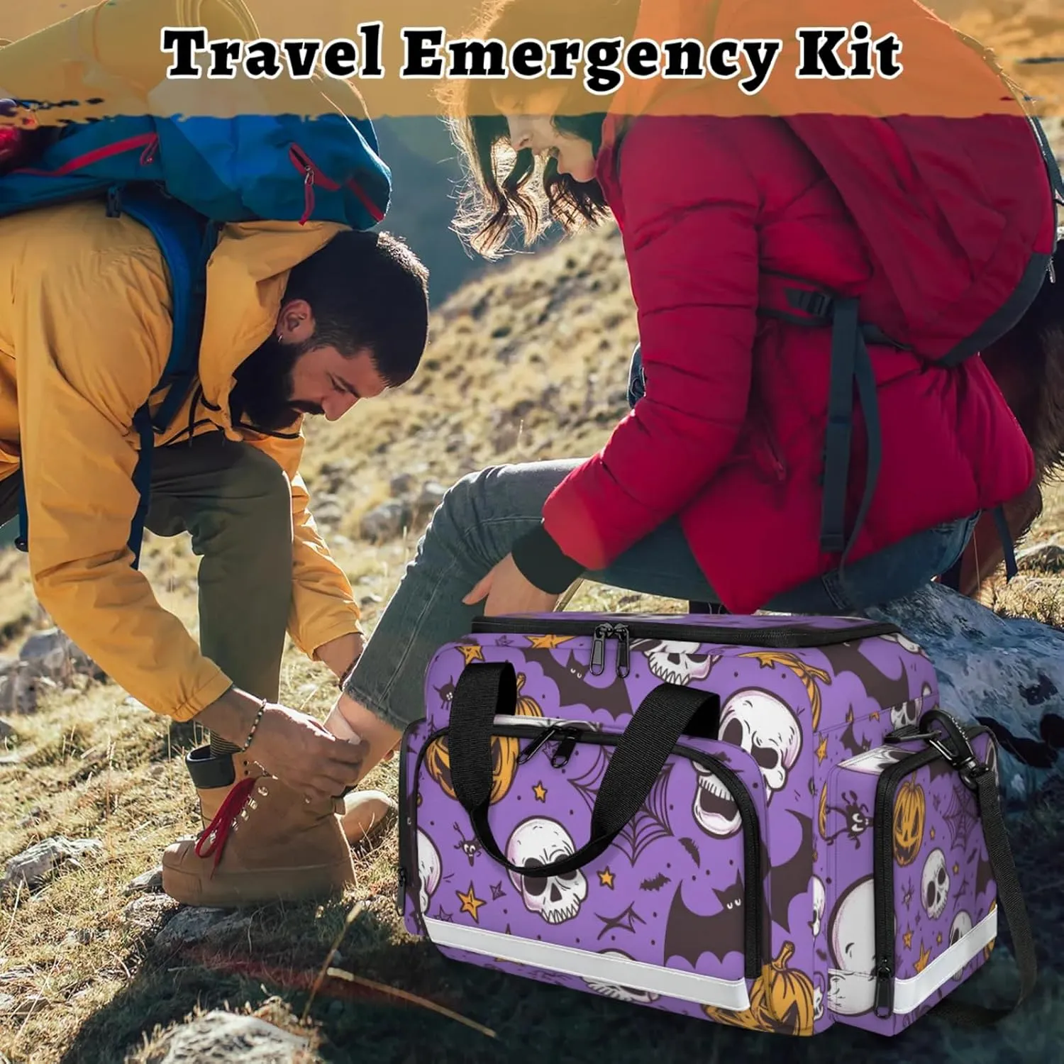 Anti-Scratch Duffle Bag for Travel 25x17.7x11.2 Inch - Waterproof Duffel Bag for Camping Fitness, Durable EMS Gear for First Responders Halloween Pumpkin Bat Skull