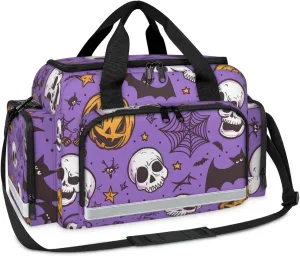 Anti-Scratch Duffle Bag for Travel 25x17.7x11.2 Inch - Waterproof Duffel Bag for Camping Fitness, Durable EMS Gear for First Responders Halloween Pumpkin Bat Skull