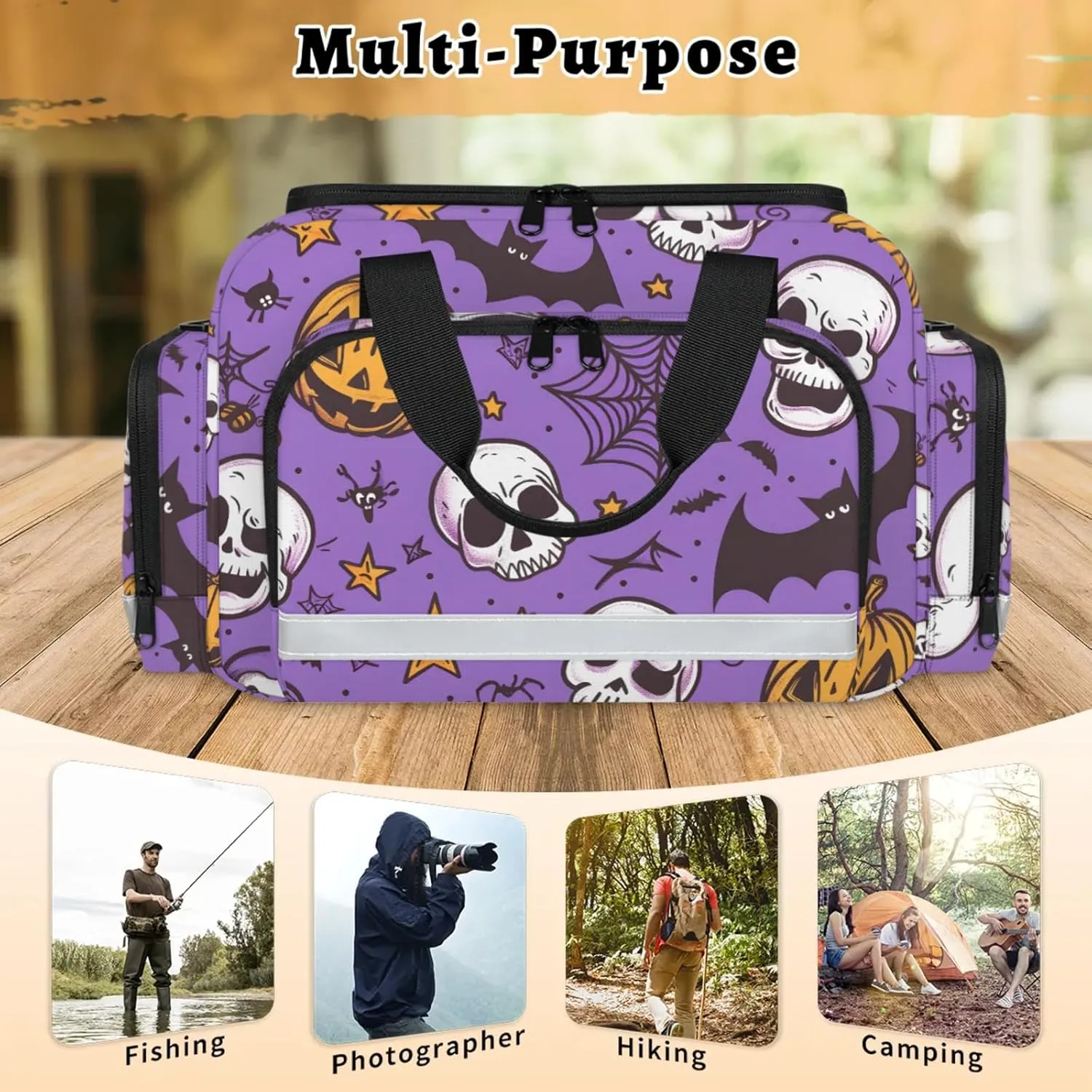 Anti-Scratch Duffle Bag for Travel 25x17.7x11.2 Inch - Waterproof Duffel Bag for Camping Fitness, Durable EMS Gear for First Responders Halloween Pumpkin Bat Skull
