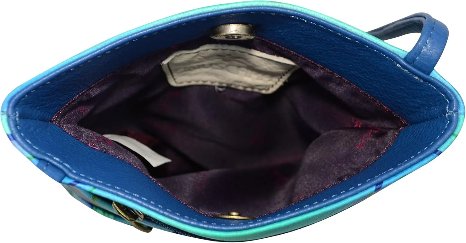 Anuschka Women’s Hand Painted Genuine Leather Mini Double Zip Travel Crossbody - Magnetic Closure, ID Holder & Optical Case