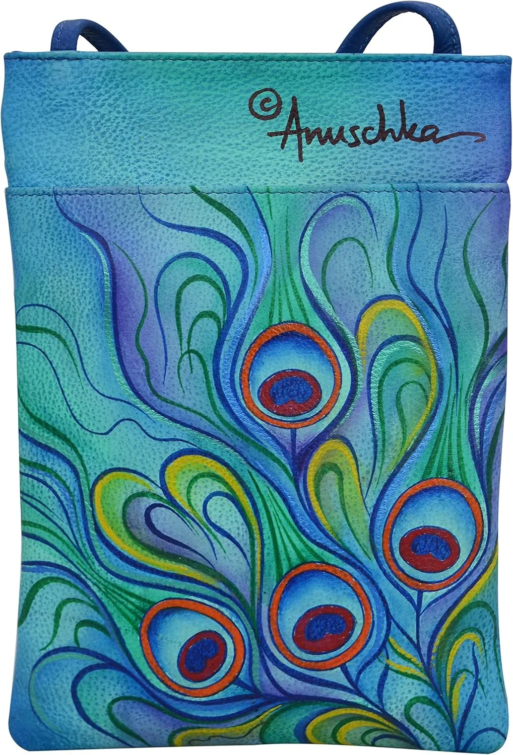 Anuschka Women’s Hand Painted Genuine Leather Mini Double Zip Travel Crossbody - Magnetic Closure, ID Holder & Optical Case