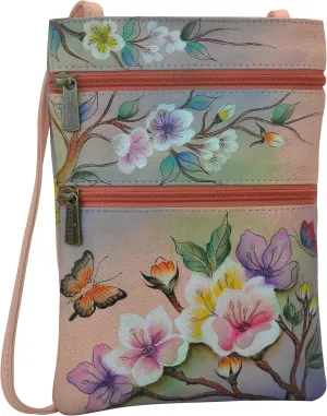 Anuschka Women’s Hand Painted Genuine Leather Mini Double Zip Travel Crossbody - Magnetic Closure, ID Holder & Optical Case