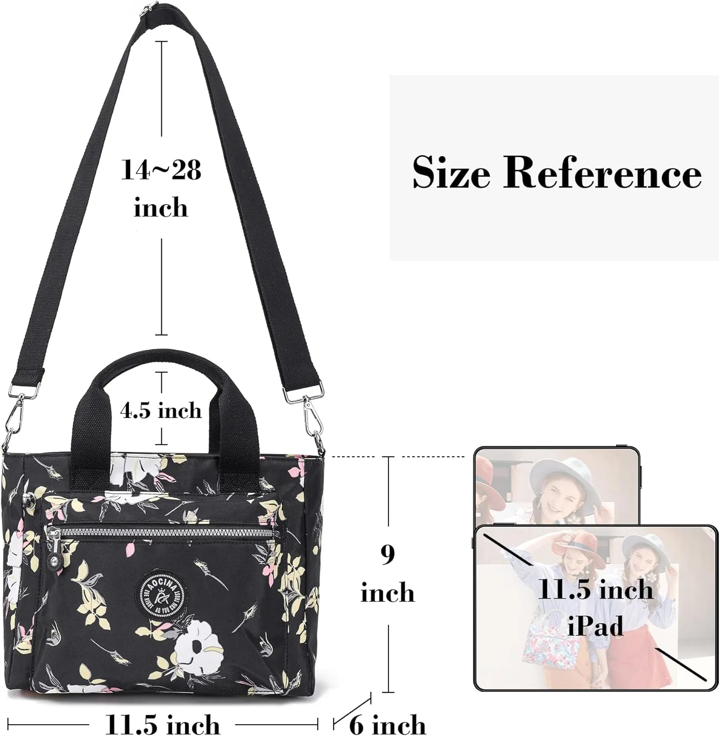 AOCINA Mini Tote Bag with Multi Pockets Small Crossbody Bags for Women Nylon Printed Shoulder Bag
