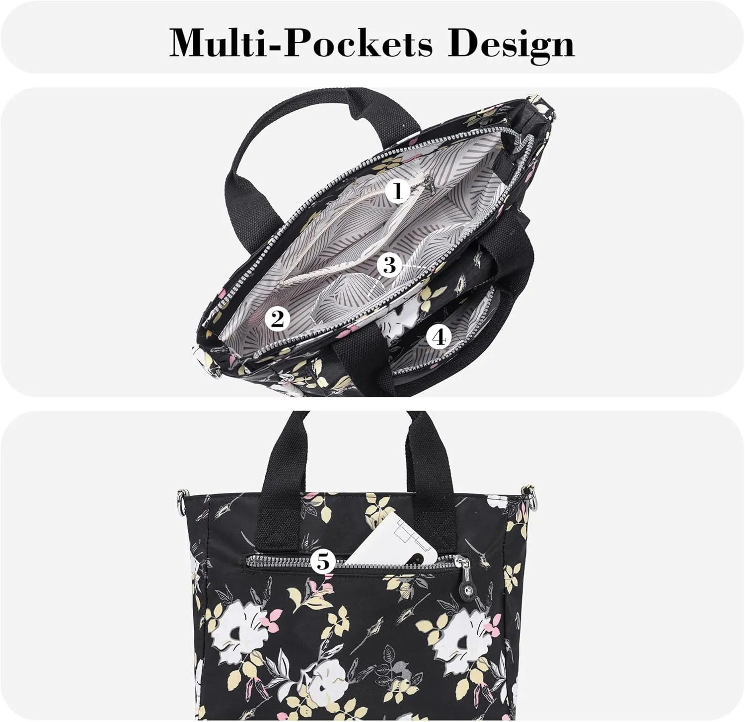 AOCINA Mini Tote Bag with Multi Pockets Small Crossbody Bags for Women Nylon Printed Shoulder Bag