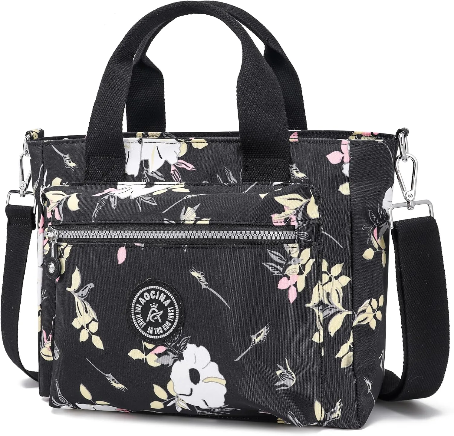 AOCINA Mini Tote Bag with Multi Pockets Small Crossbody Bags for Women Nylon Printed Shoulder Bag