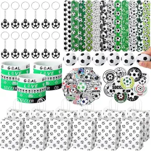 Aoriher 194 Pcs Soccer Party Favor Bulk Sport Birthday Party Gift Soccer Goodie Bag Filler Mini Soccer Ball Toy Silicone Bracelet Soccer Tattoo Sticker Soccer Slap Bracelet Keychain Button Pin
