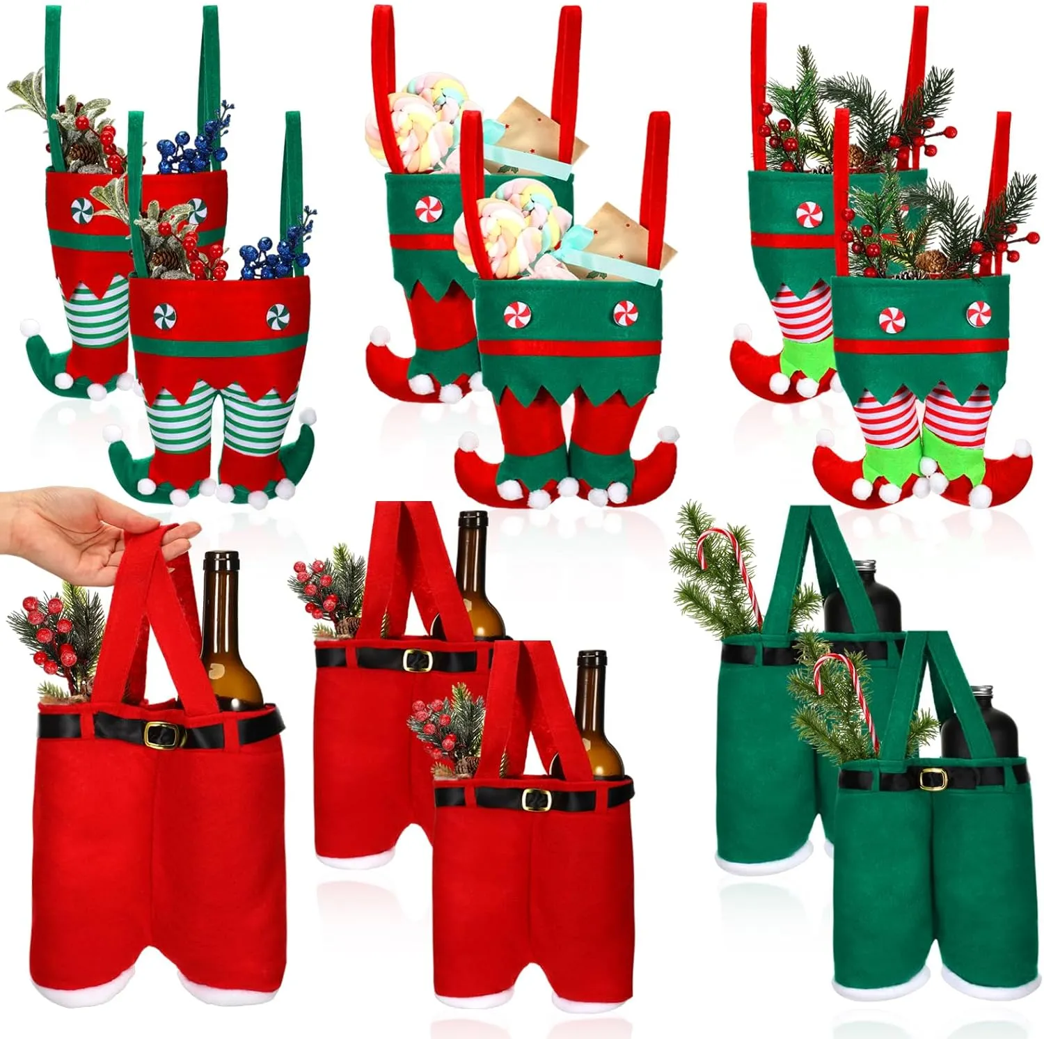 Aoriher 20 Pcs Christmas Candy Bag Gift Bag Lovely Party Favors Stocking Bag Santa Pants Treat Bags Elf Boots Handbags with Handle for Boys Girls Wedding Xmas Goodies Holiday Party Supplies Decoration