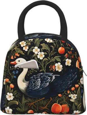 Apple Bush Swan Lunch Bag with Front Pocket Work Lunch Box Cooler Bag Insulated Lunch Bag for Women Men Food Handbags
