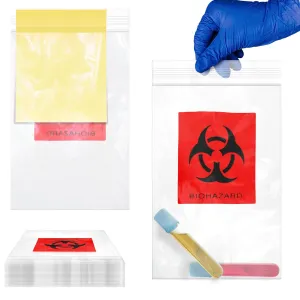 APQ Biohazard Specimen Bags, 6 x 8 Inch. Pack of 100 Clear Zipper Specimen Bags. 3 Wall Polyethylene Specimen Bag. 2 Mils Specimen Biohazard Bag. Biohazard Transport Bag. Biohazard Plastic Bags