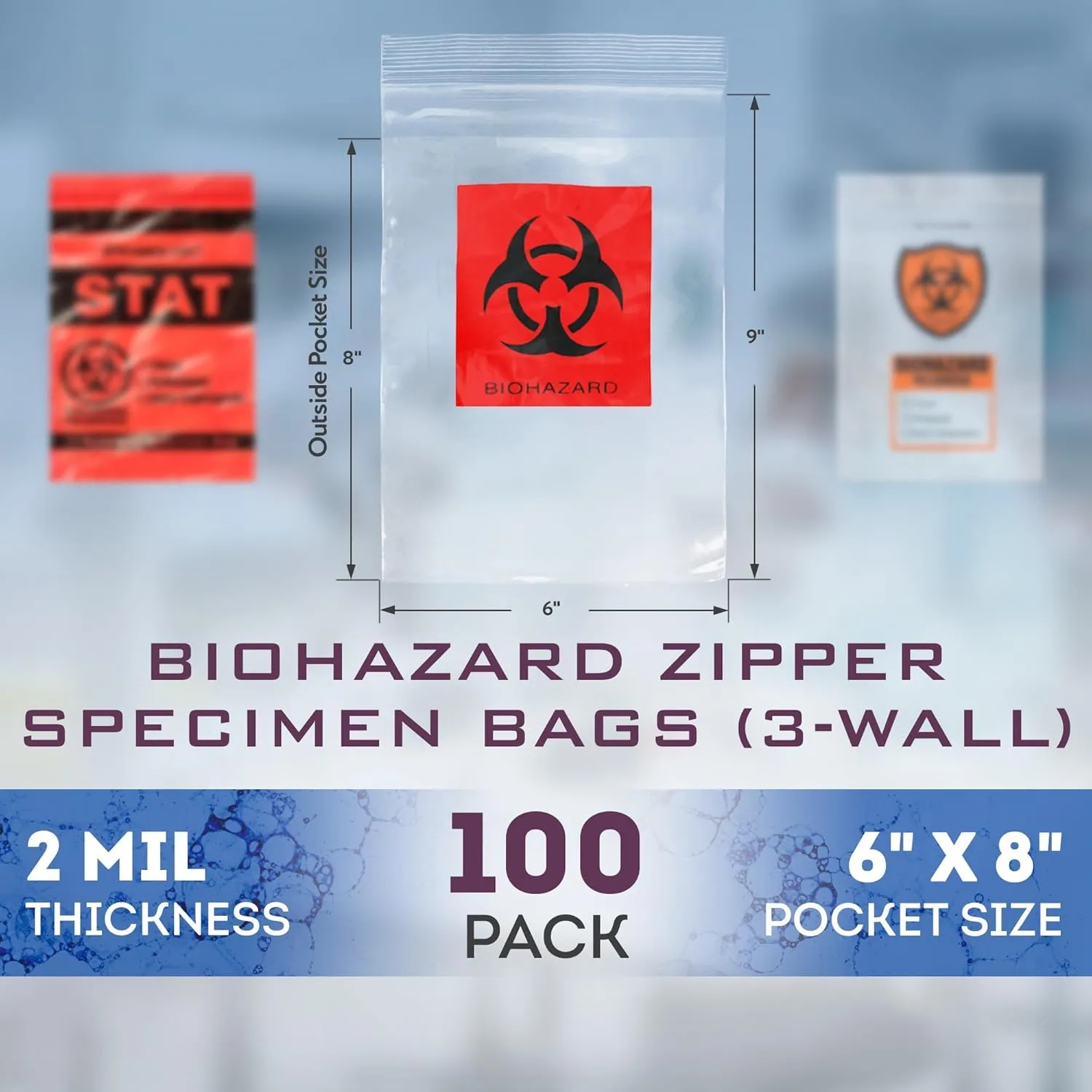 APQ Biohazard Specimen Bags, 6 x 8 Inch. Pack of 100 Clear Zipper Specimen Bags. 3 Wall Polyethylene Specimen Bag. 2 Mils Specimen Biohazard Bag. Biohazard Transport Bag. Biohazard Plastic Bags
