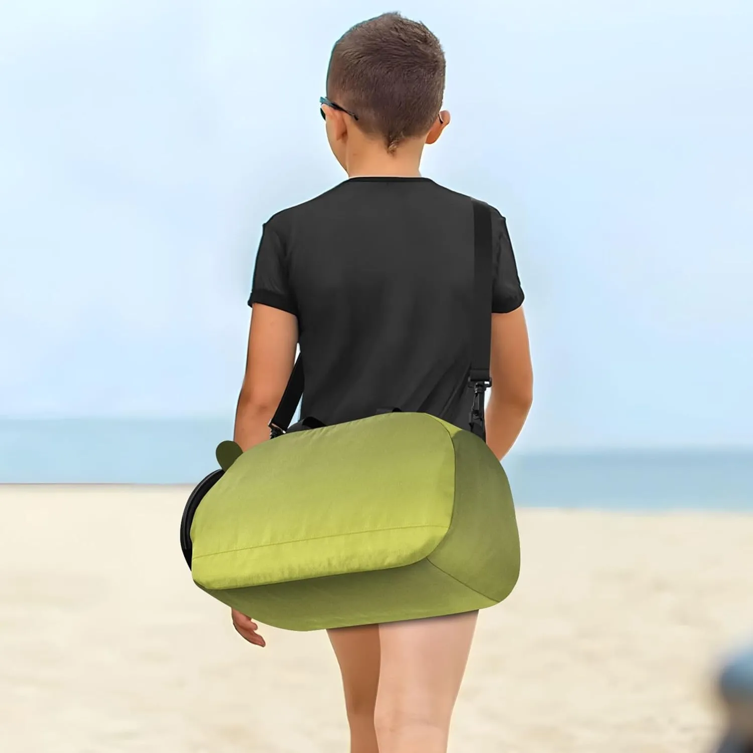 Army Green Yellow Gradient Girls Duffle Bags Travel Tote Overnight Bags Toddler Shoe Compartment Boys Carry on Duffel